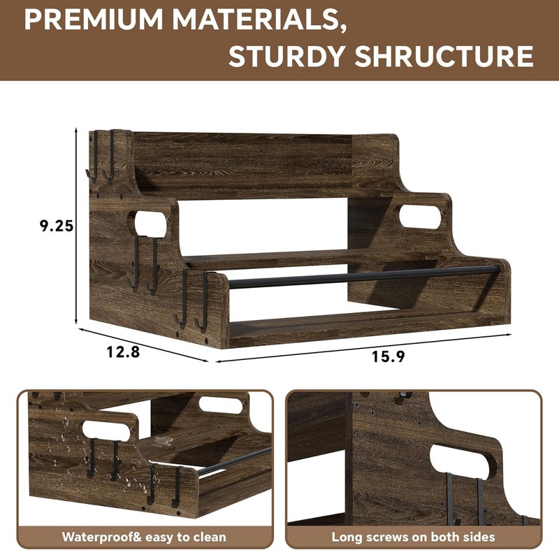 Lavendex 3-Tier Liquor Bottle Display Shelf, Bar Stand for Whiskey, Spirits, Coffee Syrup Rack Organizer, Countertop Wine Rack for Home, Mini Coffee Bar, Small Liquor Cabinet and Kitchen Dark Brown - Image 3